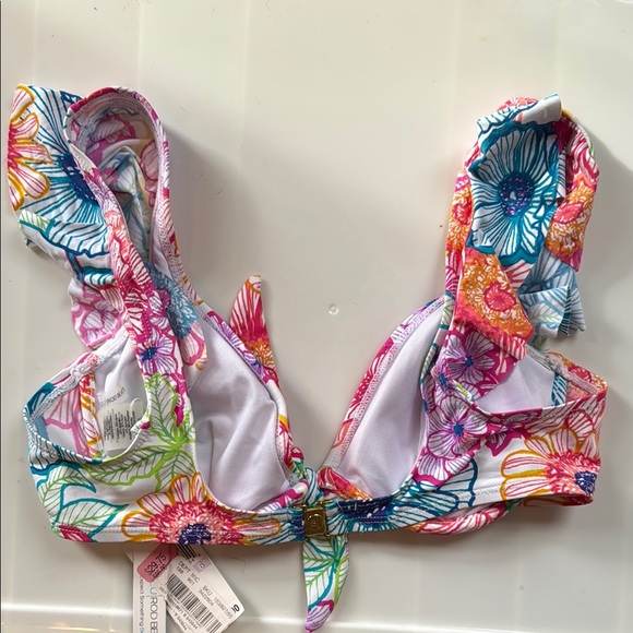 Floral Multicolor Ruffle Bikini Top BNWT Bleu Rod Beattie Nordstrom $85 Retail - Picture 5 of 10